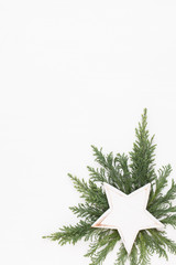 Christmas composition. Christmas decorations on white background. Flat lay, top view.