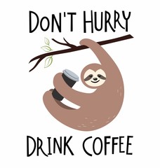 Cute sloth character in cartoon style with lettering for t-shirt design © Iryna