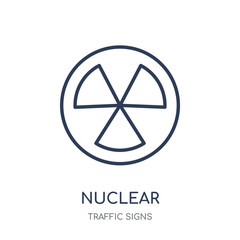 Nuclear sign icon. Nuclear sign linear symbol design from Traffic signs collection.