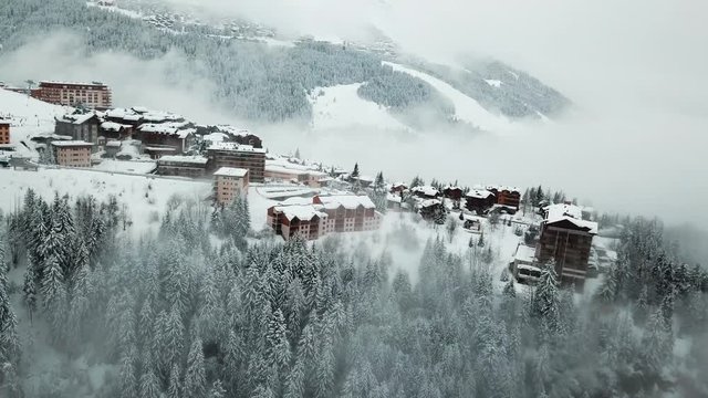 French Alps aerial view. Courchevel village