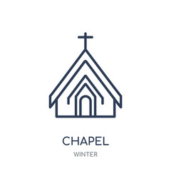 Chapel icon. Chapel linear symbol design from winter collection. - 237281350