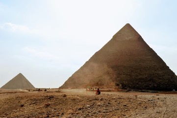 Fototapeta na wymiar Exploring pyramids of Giza, ancient monuments and wonders of the world
