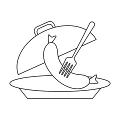 Sausage with fork on dish dome black and white