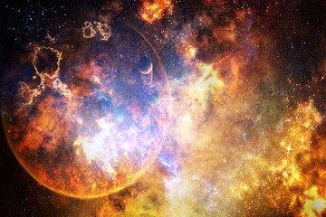 Obraz na płótnie Canvas Artistic Abstract Exploding Planet in A Colorful Bright Galaxy Background
