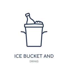 Ice bucket and bottle icon. Ice bucket and bottle linear symbol design from drinks collection.