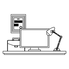 Fototapeta premium Office desk with computer black and white