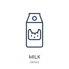 Milk icon. Milk linear symbol design from drinks collection.