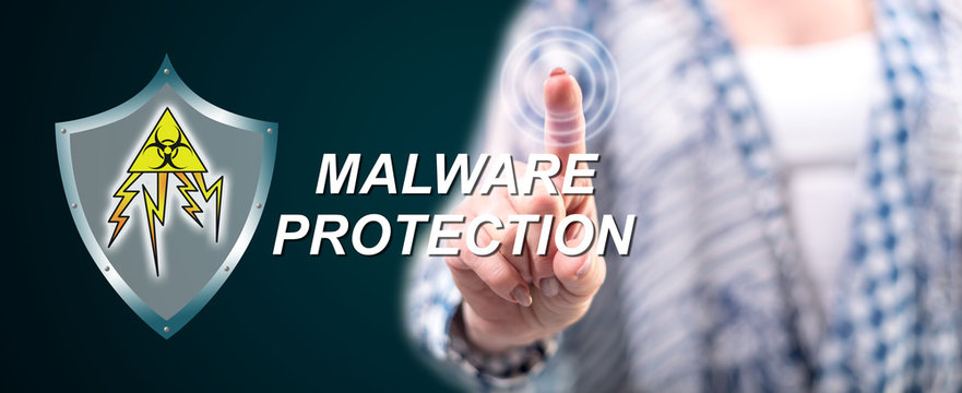 Woman touching a malware protection concept