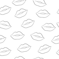 Sexy beautifyl black lips line art repeating pattern on a white background