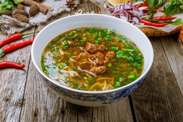 Vietnamese soup Pho with stewed beef