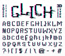 Pixel Glitch font. noise 8-bit symbols. Digital video game style. Letters and numbers. Vintage retro typeface abc. Error Computer Video. Futuristic Alphabet.