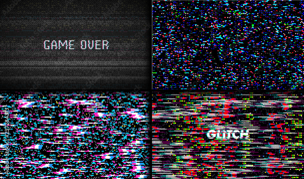 Wall mural glitch texture pixel noise. test tv screen digital vhs background. set of error computer video. abst