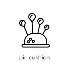 pin cushion icon. Trendy modern flat linear vector pin cushion icon on white background from thin line collection, outline vector illustration