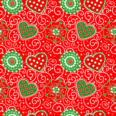 Cozy mint gingerbread repeating pattern on a red background use for surface,textile,wrap paper,template,holiday flyers;.printable;posters;templates;packaging;
