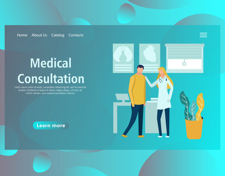 Web page design template for online medical support, health care, laboratory, dental services, a family doctor, diagnostic. Vector illustration for the website and mobile landing page