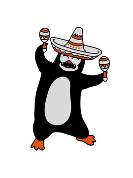 mexiko mexikaner sombrero hut musik rasseln s&uuml;damerika pinguin tanzen gl&uuml;cklich fr&ouml;hlich vogel springen spa&szlig; party comic cartoon clipart design