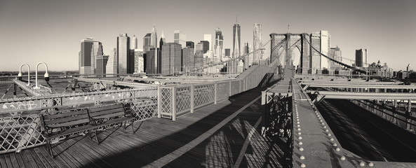 Panoramic view of Downtown from Brooklyn Bridge, New York City, USA