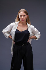 Portrait close up of young beautiful blonde woman