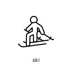Ski icon. Trendy modern flat linear vector Ski icon on white background from thin line sport collection