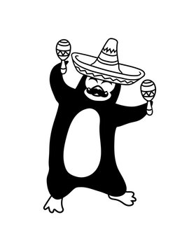 mexikaner mexiko sombrero hut musik rasseln s&uuml;damerika pinguin tanzen gl&uuml;cklich fr&ouml;hlich vogel springen spa&szlig; party comic cartoon clipart design