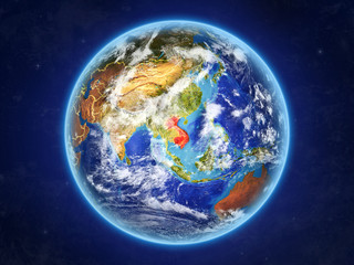 Indochina from space. Planet Earth with country borders and extremely high detail of planet surface and clouds.