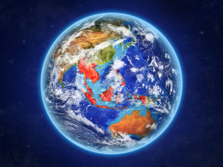 South East Asia from space. Planet Earth with country borders and extremely high detail of planet surface and clouds.