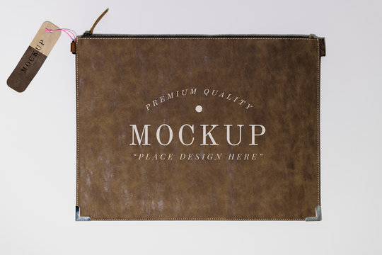 Flat Brown Leather Purse Mockup