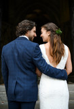 Bride and groom on the church steps