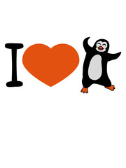 i love liebe verliebt herz pinguin tanzen glücklich fröhlich vogel springen spaß party comic cartoon clipart design