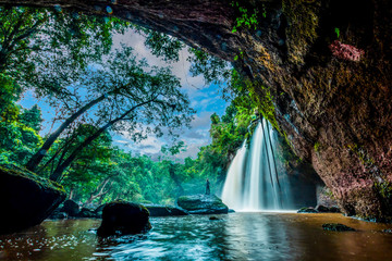 Heo Suwat Waterfall Khao Yai National Park in Thailand.