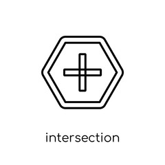 Intersection sign icon. Trendy modern flat linear vector Intersection sign icon on white background from thin line traffic sign collection