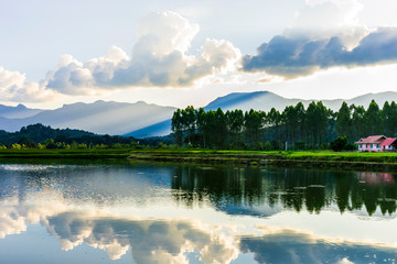 Beautiful rays light ,mountain in countryside thailand.