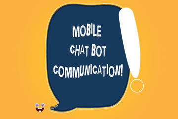 Conceptual hand writing showing Mobile Chat Bot Communication. Business photo text Artificial Intelligence Digital service Blank Color Speech Bubble Outlined with Exclamation Point