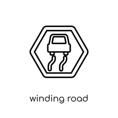 winding road sign icon. Trendy modern flat linear vector winding road sign icon on white background from thin line traffic sign collection