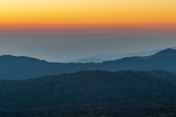 Sunset over mountains in thailand.