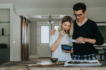 Couple cooking a vegan dinner