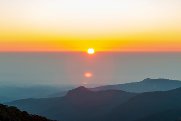 Sunset over mountains in thailand.