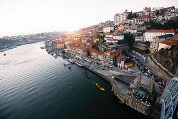 Douro river and Ribeira from Dom Luis I bridge, Porto, Portugal..