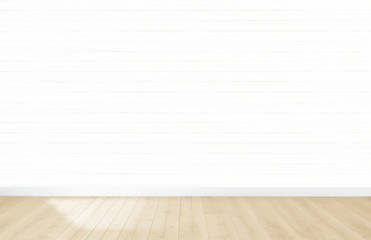 White wallpaper in an empty room with wooden floor
