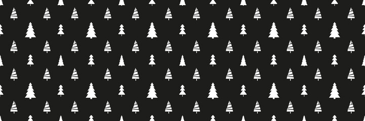 Obraz premium Seamless pattern with christmas trees. Abstract geometric wallpaper. Geometric art. Print for textiles, fabrics, polygraphy, posters. Greeting cards. Black and white illustration