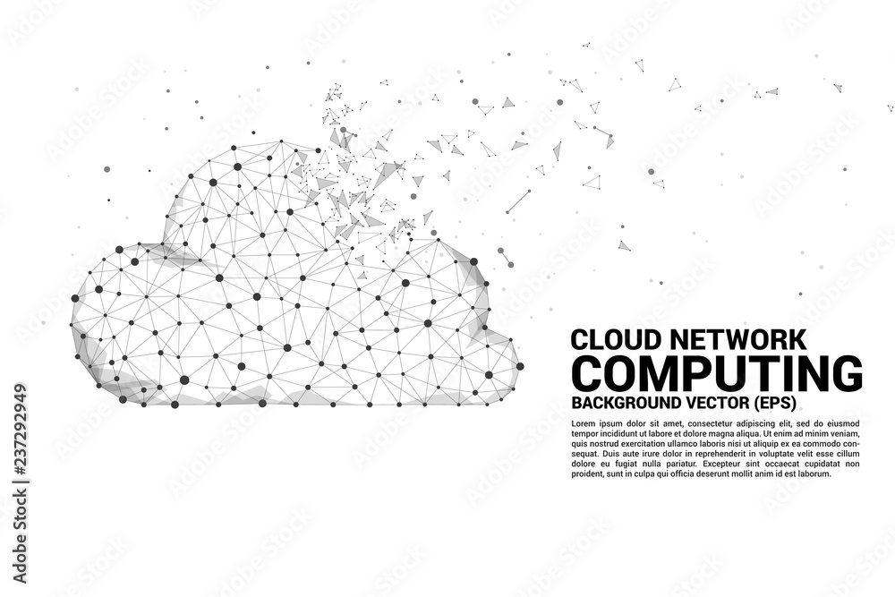 Poster Cloud computing network concept polygon dot connected line. Concept of cloud server, Storage and data