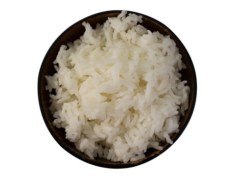 Rice in a bowl on white background. (clipping path)