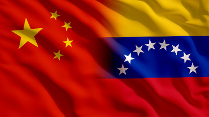 Waving China and Venezuela Flags