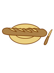fr&uuml;hst&uuml;ck abendessen brotzeit teller messer mahlzeit baguette brot br&ouml;tchen franz&ouml;sisch frankreich lecker hunger essen b&auml;cker backen comic cartoon clipart