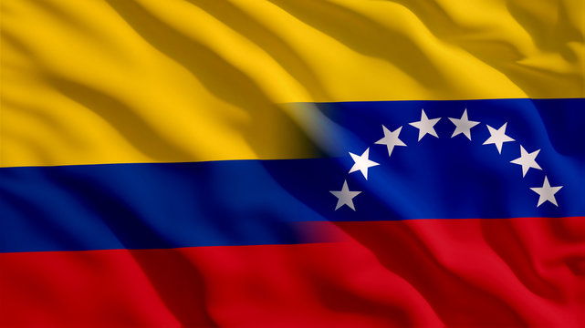 Waving Colombia And Venezuela Flags