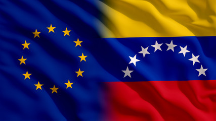 Waving Europe and Venezuela Flags