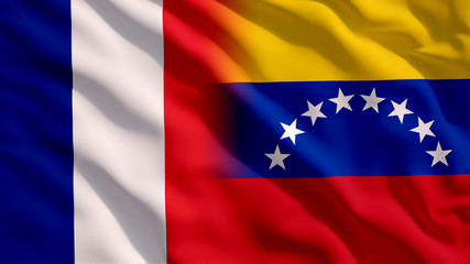Waving France and Venezuela Flags