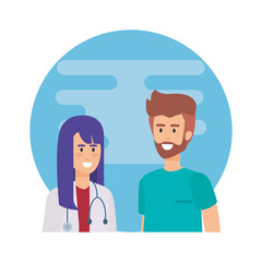 doctors couple with stethoscopes characters