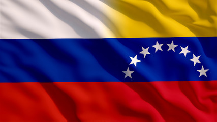 Waving Russia and Venezuela Flags