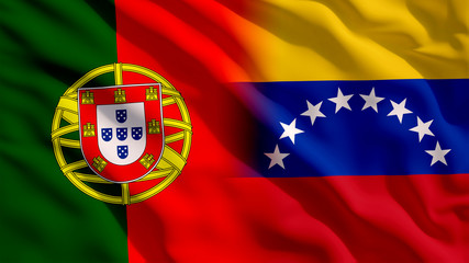 Obraz premium Waving Portugal and Venezuela Flags